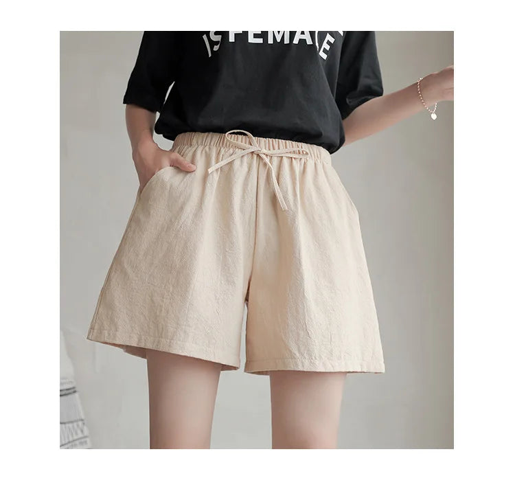 Pantalones cortos de pierna ancha sueltos de algodón | Ropa de primavera/verano 