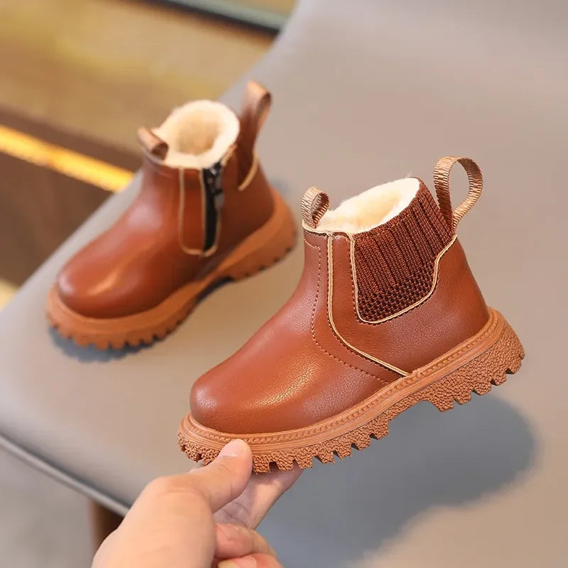 Leather kids snow boot