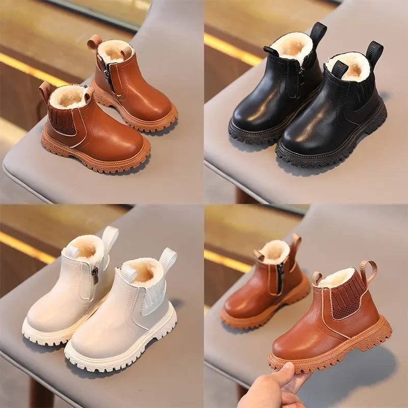 Leather kids snow boot